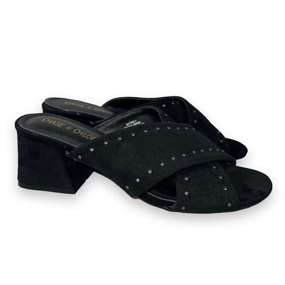 Chase + Chloe Butter Block Heeled Criss Cross Heels Black Women's 6.5 - Picture 4 of 10